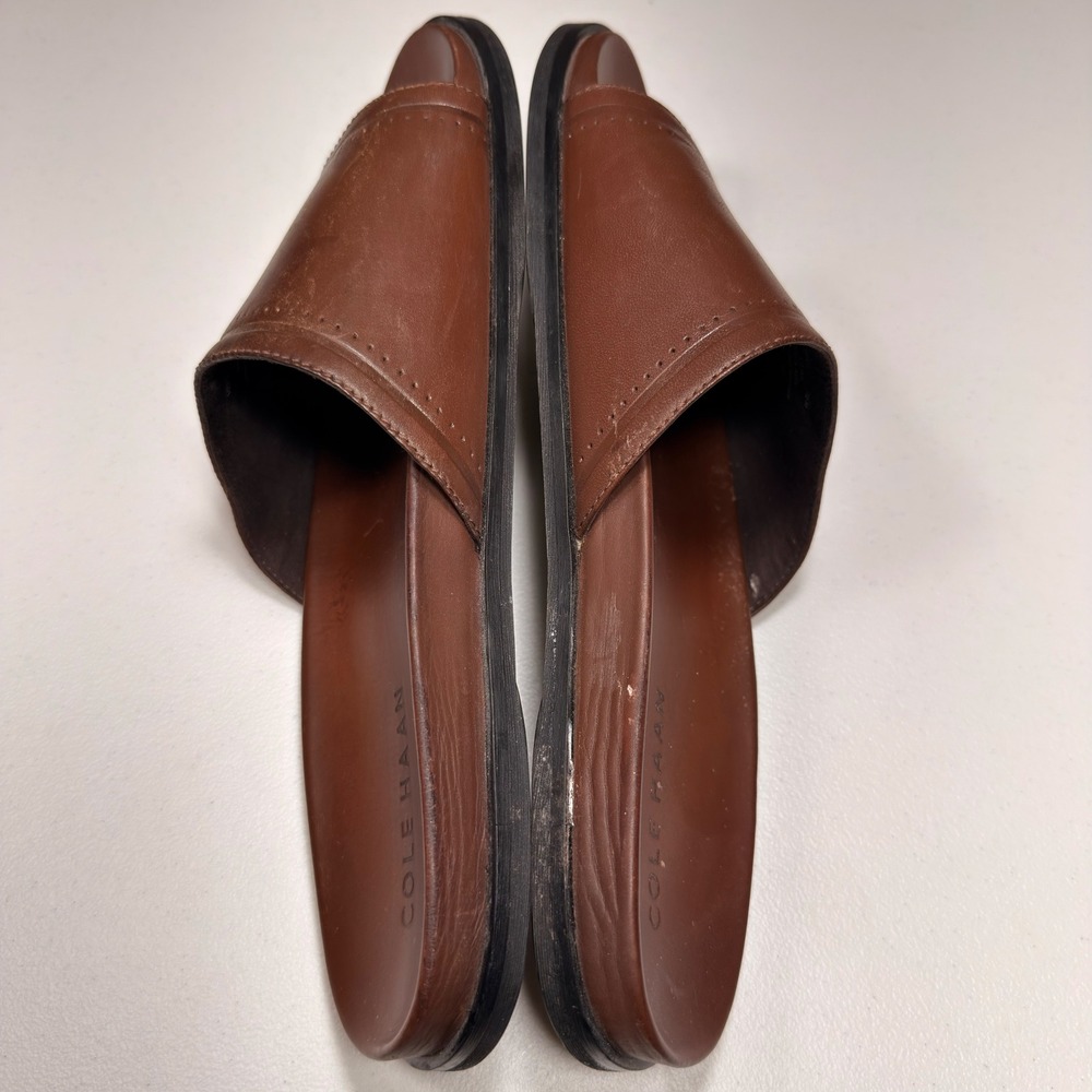Cole Haan Mens Leather Slide Sandals Brown Grand Perforated Slides Size 12 M - Picture 10 of 12